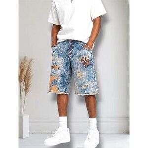 The Heritage By America Acid Wash Distressed/Patches Denim Shorts Men's Size 40